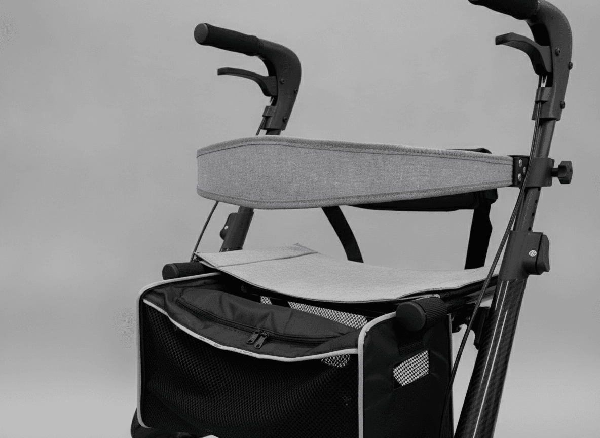 The padded seat and backrest of the Nova Carbon rollator