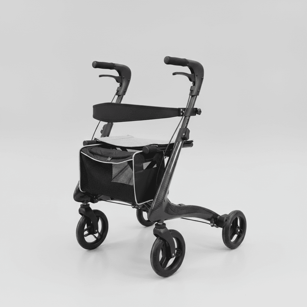 Nova Carbon rollator, three quarter studio view